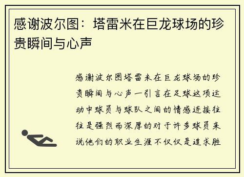 感谢波尔图：塔雷米在巨龙球场的珍贵瞬间与心声