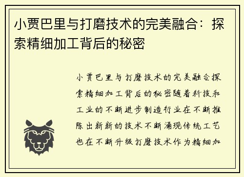 小贾巴里与打磨技术的完美融合：探索精细加工背后的秘密