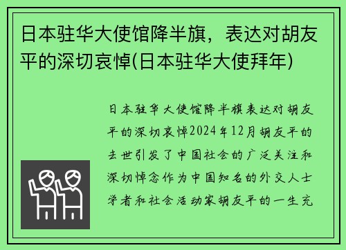 日本驻华大使馆降半旗，表达对胡友平的深切哀悼(日本驻华大使拜年)